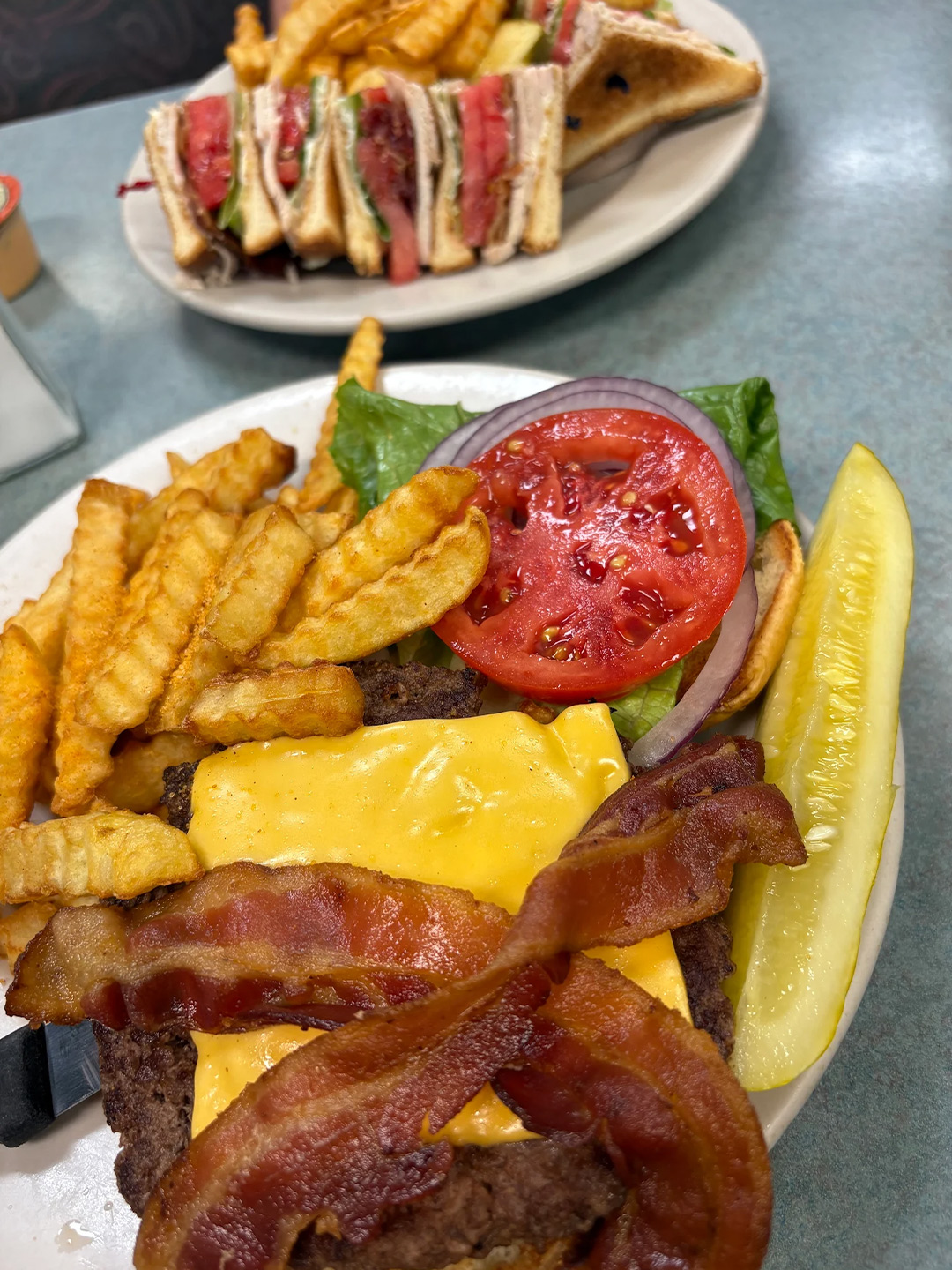 Bacon cheeseburger and fries at Golden Bear Restaurant in Largo, Florida
