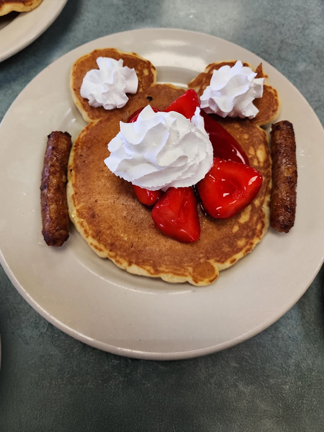 Strawberry Mickey Mouse pancakes at Golden Bear Restaurant in Largo, Florida